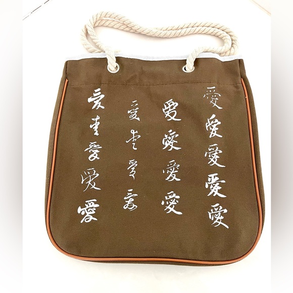 No Label Handbags - “LOVE” Canvas Tote with Rope Handles